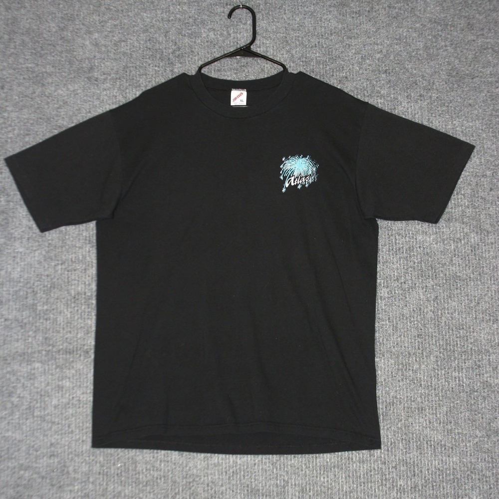 VTG Jerzees Atlas T Shirt‎ Mens XL Black Graphic Print Made in USA Graphic Tee